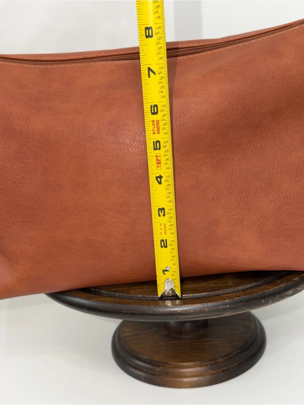 Sasha + Sofi Cognac Brown Faux Leather Pouch Clutch Zip Bag Speckled Lining